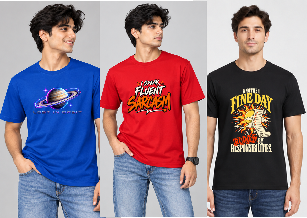 Combo of 3 Regular T-shirts with Print